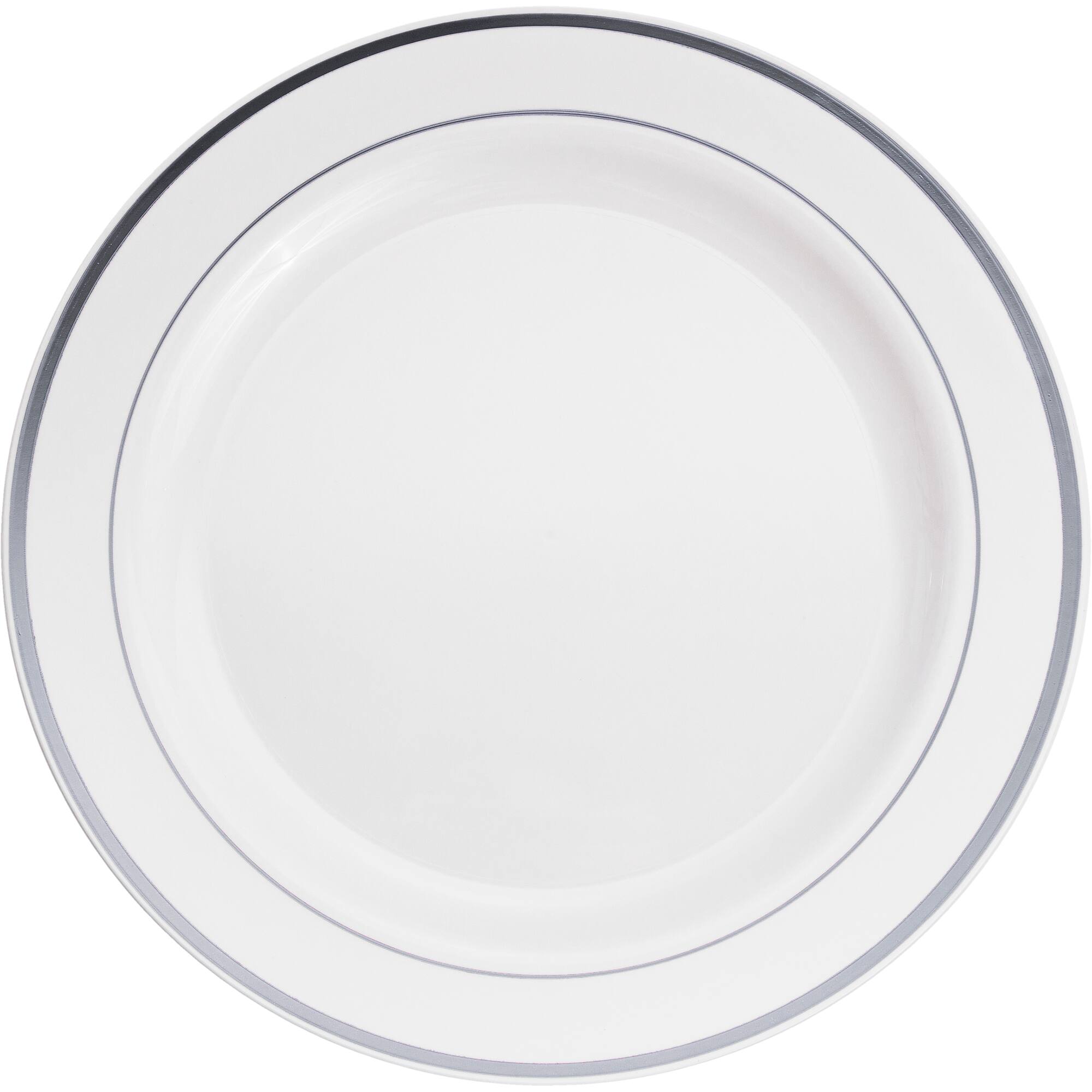 12 Packs: 10 ct. (120 total) 10.3" Round Banquet Plates with Silver Trim by Celebrate It™
